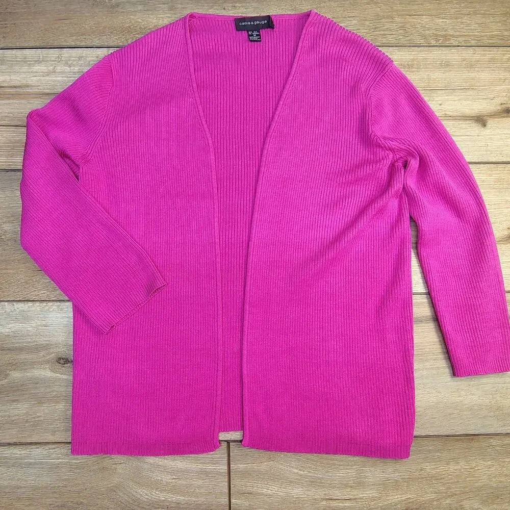 Cable & Gauge Magenta Pink Silk Spandex Ribbed Open Front Cardigan Medium Luxury
